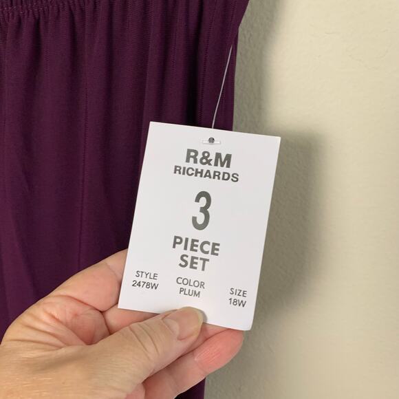 NEW R&M Richards Burgundy Wine Sequin Pant Suit Set Jacket Tank Pants Plus 18W - Picture 13 of 15